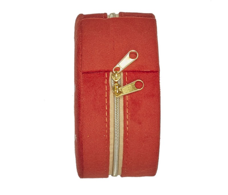 Portagioie portatile in velluto rosso decorato con farfalla, chiusura zip con 2 scomparti, porta anelli e tasca